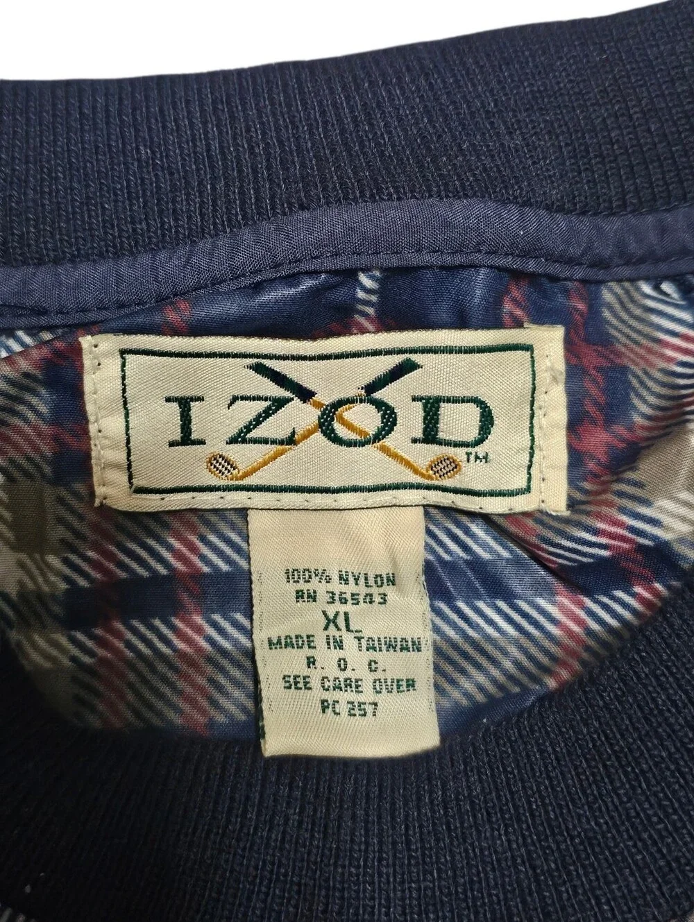 VTG IZOD Men's XL Plaid Nylon Golf Windbreaker Pullover Jacket w/Pockets ROC